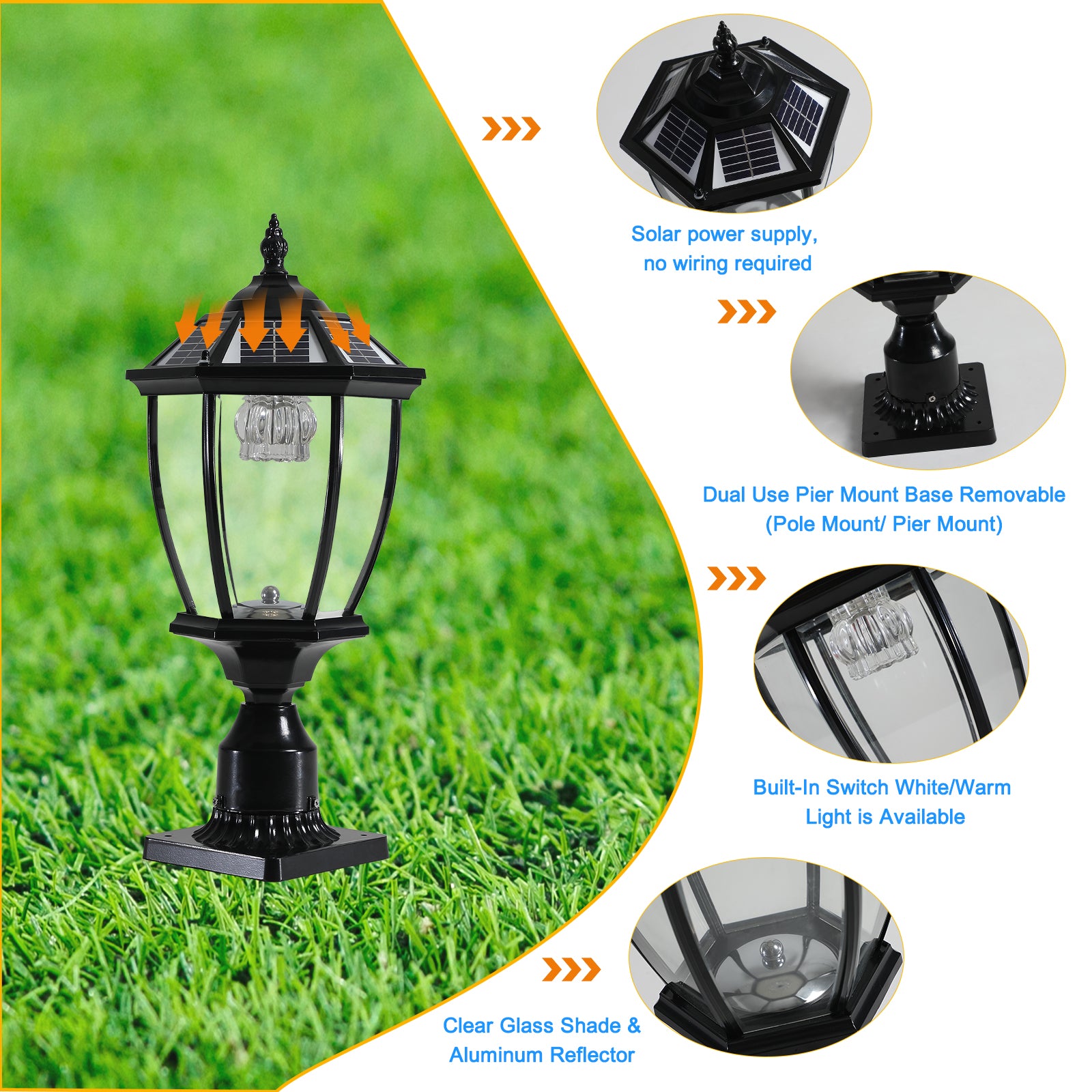 Elegant Black Solar-Powered LED Lanterns - Vintage Glass Design for Stunning Pathways, Yards, and Patios - Set of 2