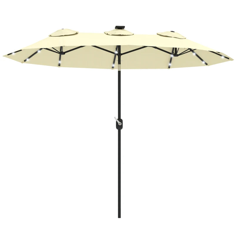 Elegant Cream White 9.7' Double-Sided Patio Umbrella with Tilt & Crank, LED Solar Lights, 12 Ribs - Premium Outdoor Shade Solution