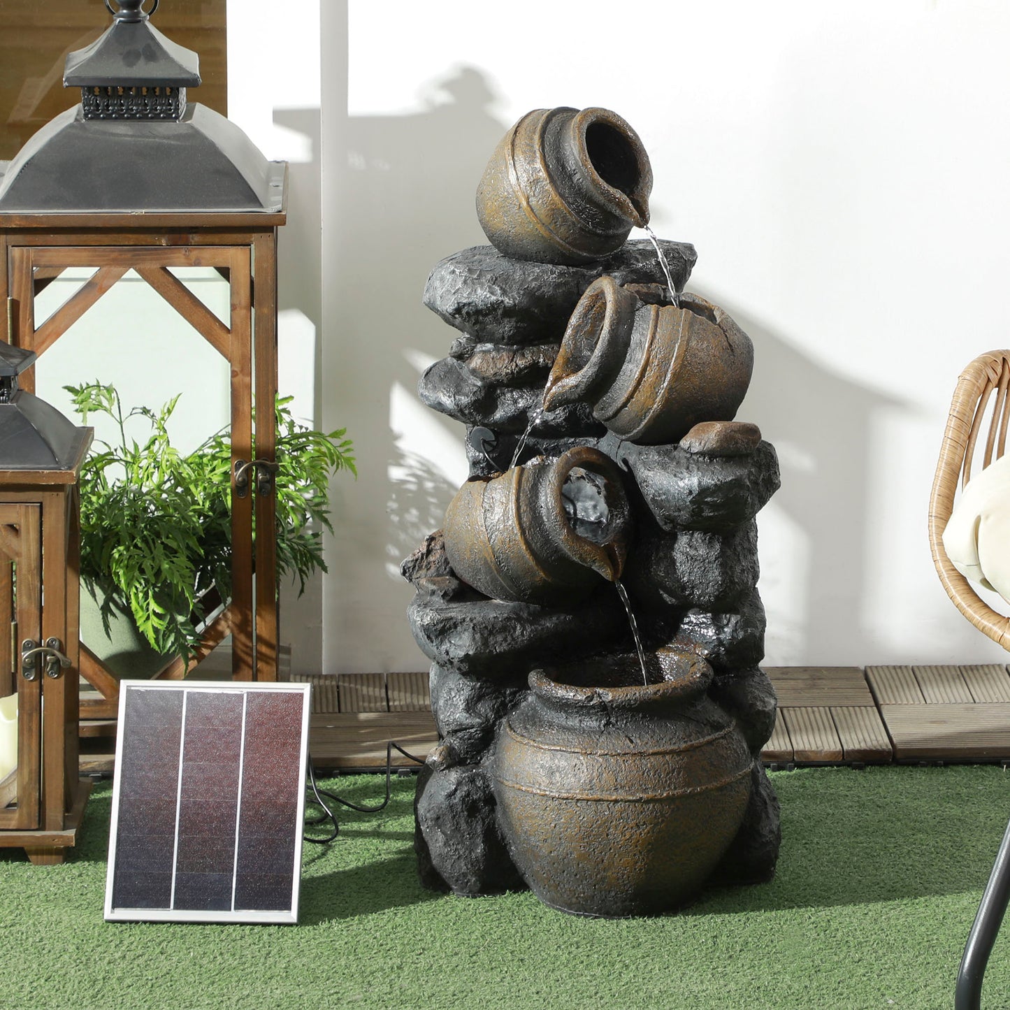 Elevate Your Outdoor Oasis with a 28.3" Solar-Powered 4-Tier Water Fountain - Stunning LED Lights & Elegant Resin Design