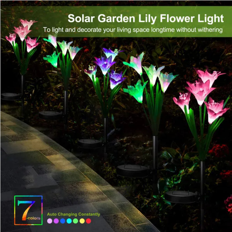 Transform Your Garden with Enchanting Solar Lily Flower Lights - 2-Pack LED Elegance for Outdoor Illumination