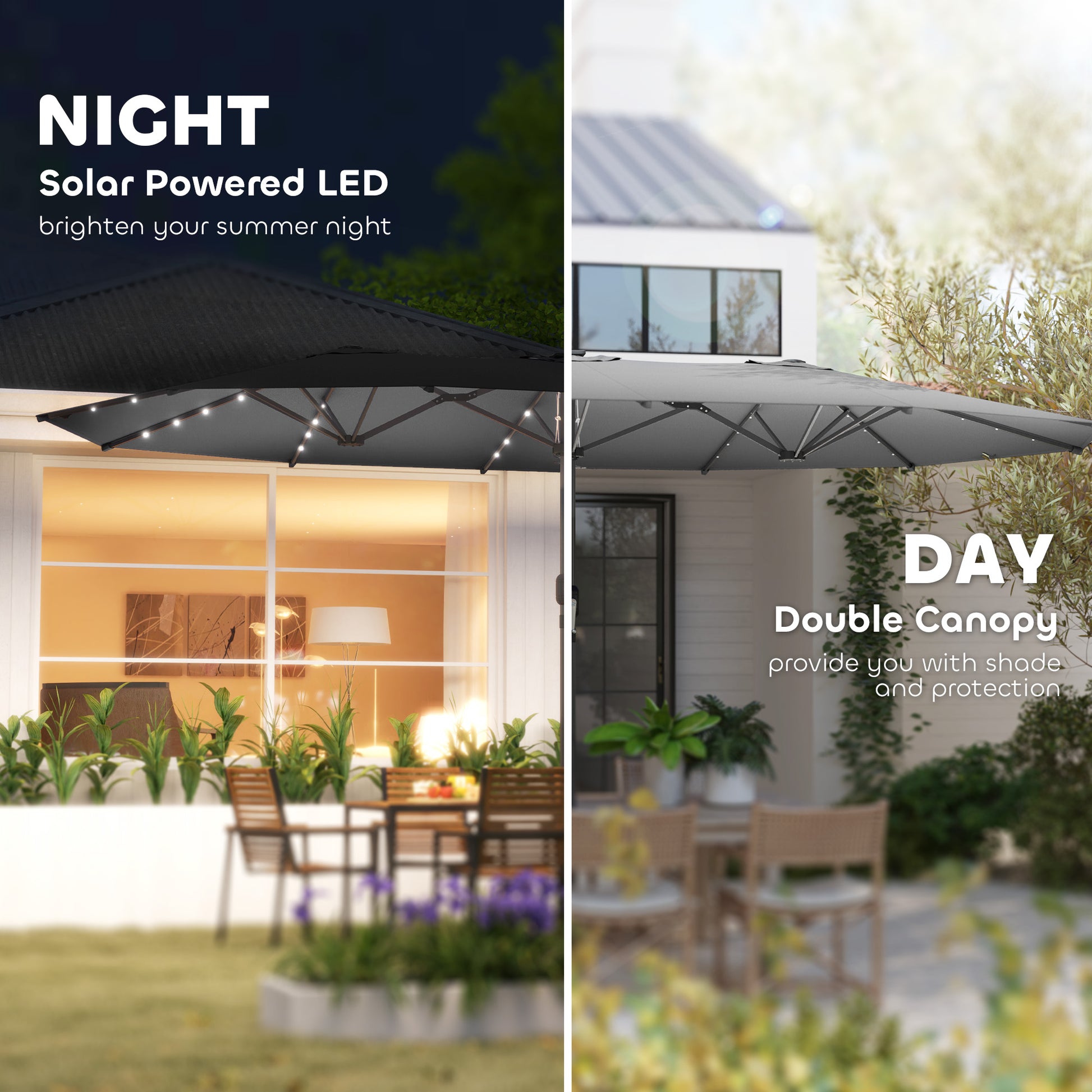 Illuminate Your Outdoor Oasis: Stylish Double-Sided Garden Parasol with LED Solar Lights