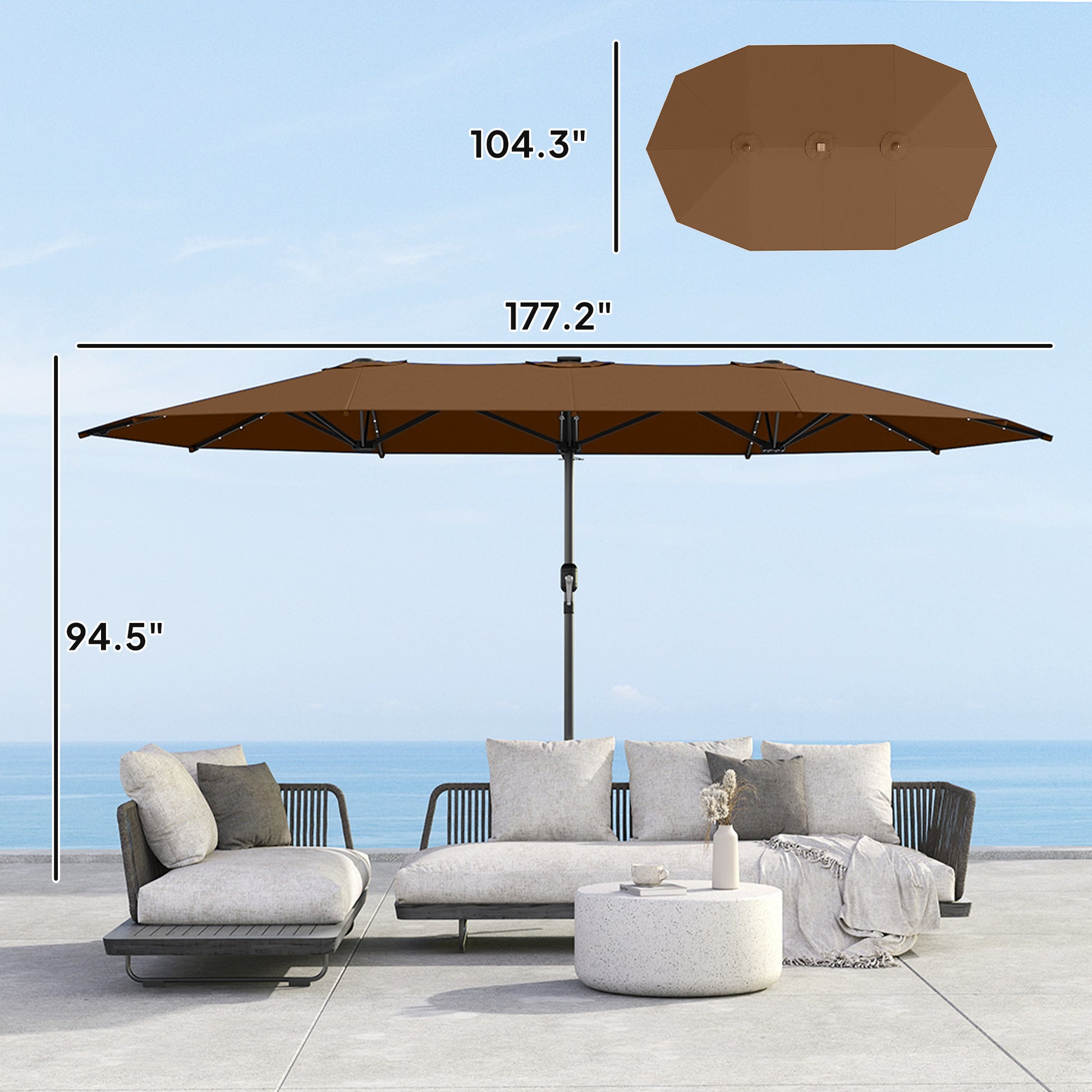 Illuminate Your Outdoor Oasis: Double-Sided Garden Parasol with LED Solar Lights - Ideal for Relaxation and Coffee Moments