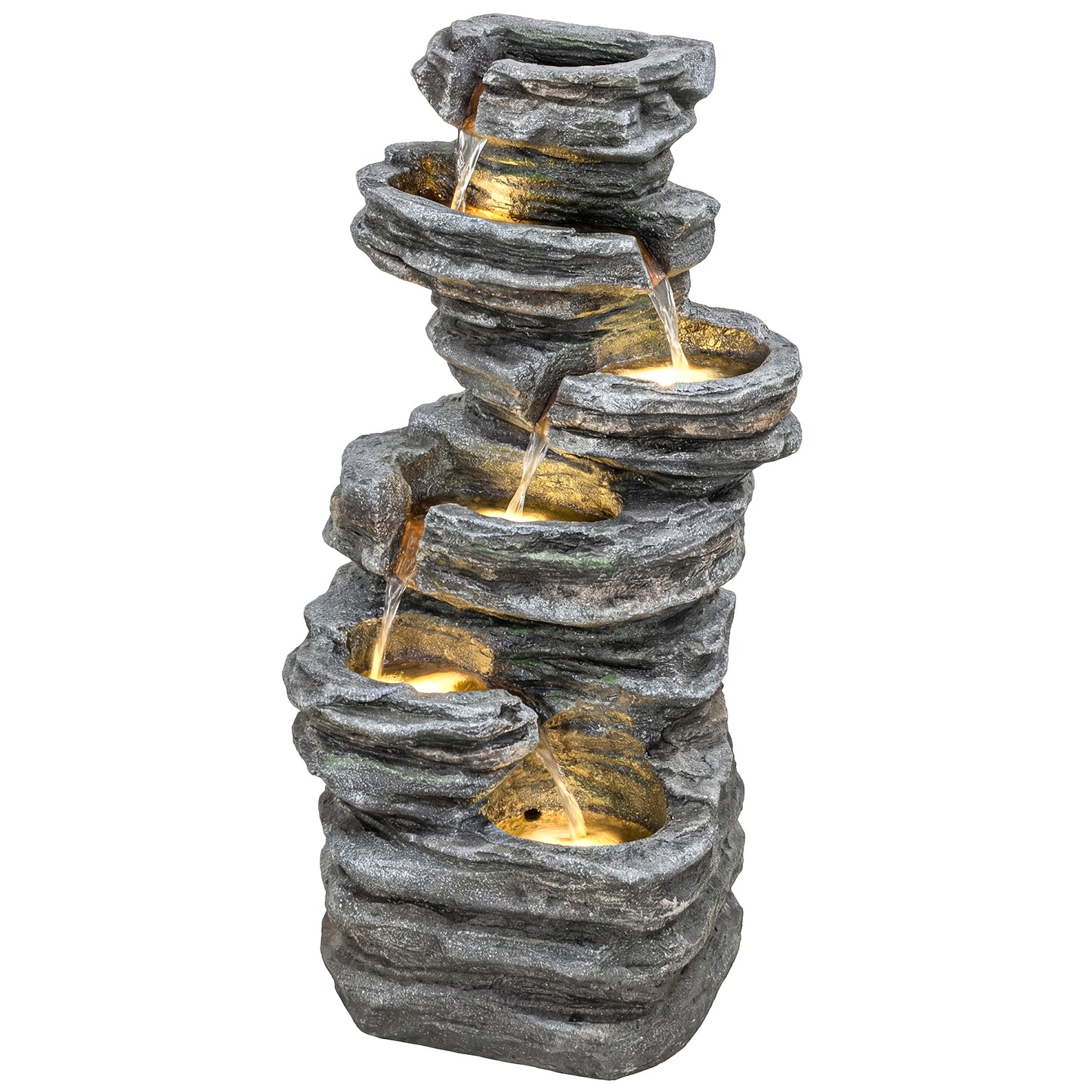 Transform Your Garden with a Stunning 40" Gray LED Waterfall Fountain - 6-Tier Cascading Water Feature