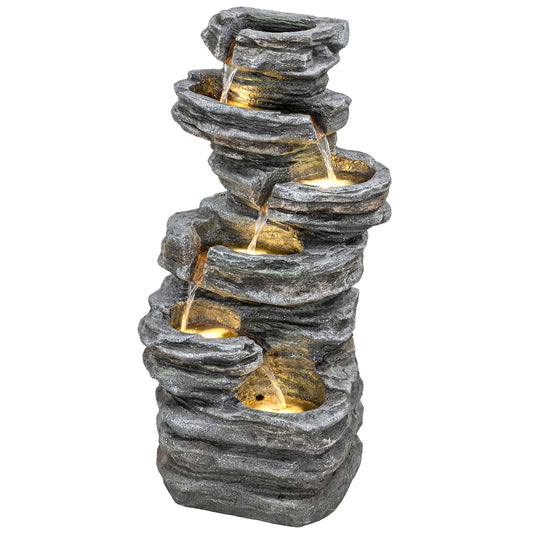 Transform Your Garden with a Stunning 40" Gray LED Waterfall Fountain - 6-Tier Cascading Water Feature