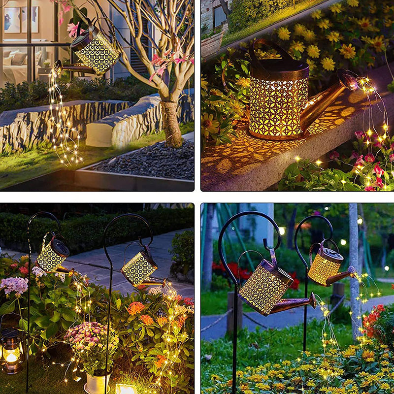 Enchanting 2PCS Solar LED Watering Can String Lights - Perfect for Outdoor Decor