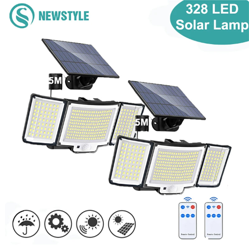 Ultimate 348 LED Solar Motion Sensor Lights - 1 or 2 Pack with Remote & 3 Adjustable Heads - Waterproof Outdoor Security Solution