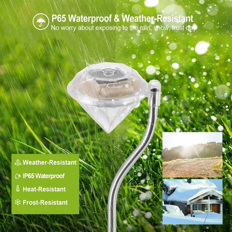 Transform Your Garden with 4Pcs Waterproof Solar Diamond LED Stake Lights - Elegant & Long-Lasting!
