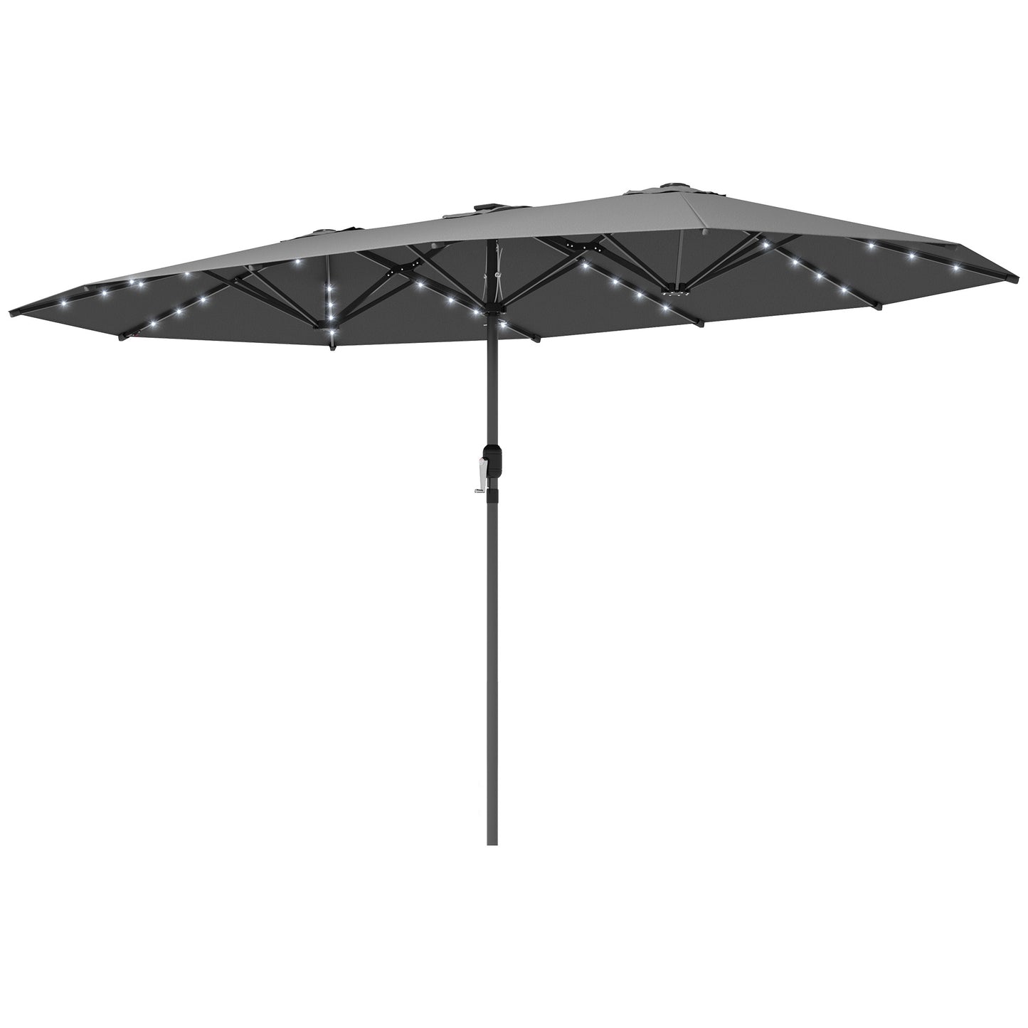 Stylish Gray Double-Sided Garden Parasol with LED Solar Lights - Ideal Patio Umbrella for Outdoor Relaxation