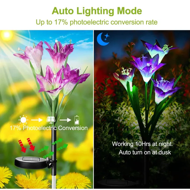 Transform Your Garden with 2-Pack Solar Lily Flower LED Lights - 7-Color Changing & Waterproof for Stunning Outdoor Ambiance