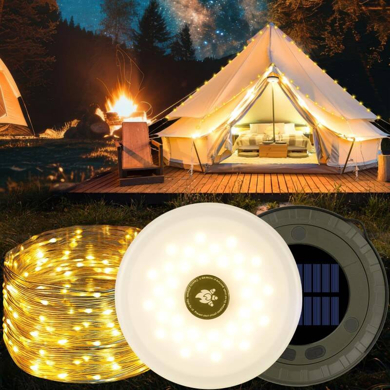 Illuminate Your Outdoors: 2-In-1 10M Rechargeable Fairy Lights & Camping Lamp - Solar USB Rechargeable with 5 Modes for Stunning Garden Decor