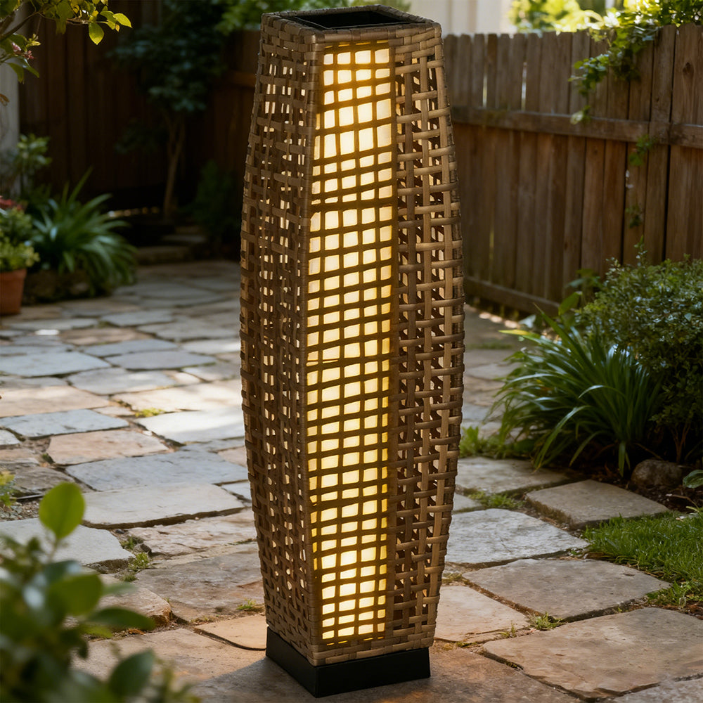 Elegant Solar LED Floor Lamp - Automatic Outdoor Lantern for Pathways, Yards, and Decks - Sleek Gray Design