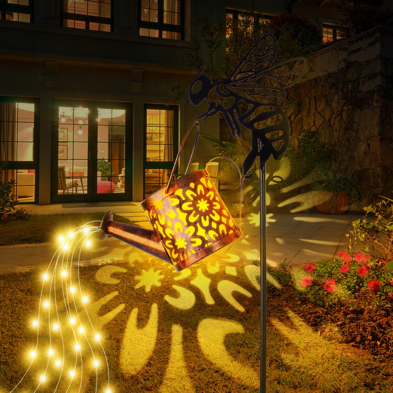 Enchanting Solar Flower Garden Lights - Stylish Waterproof Metal Watering Can Design for Patio, Lawn, and Pathway - Ideal Gardening Gifts!