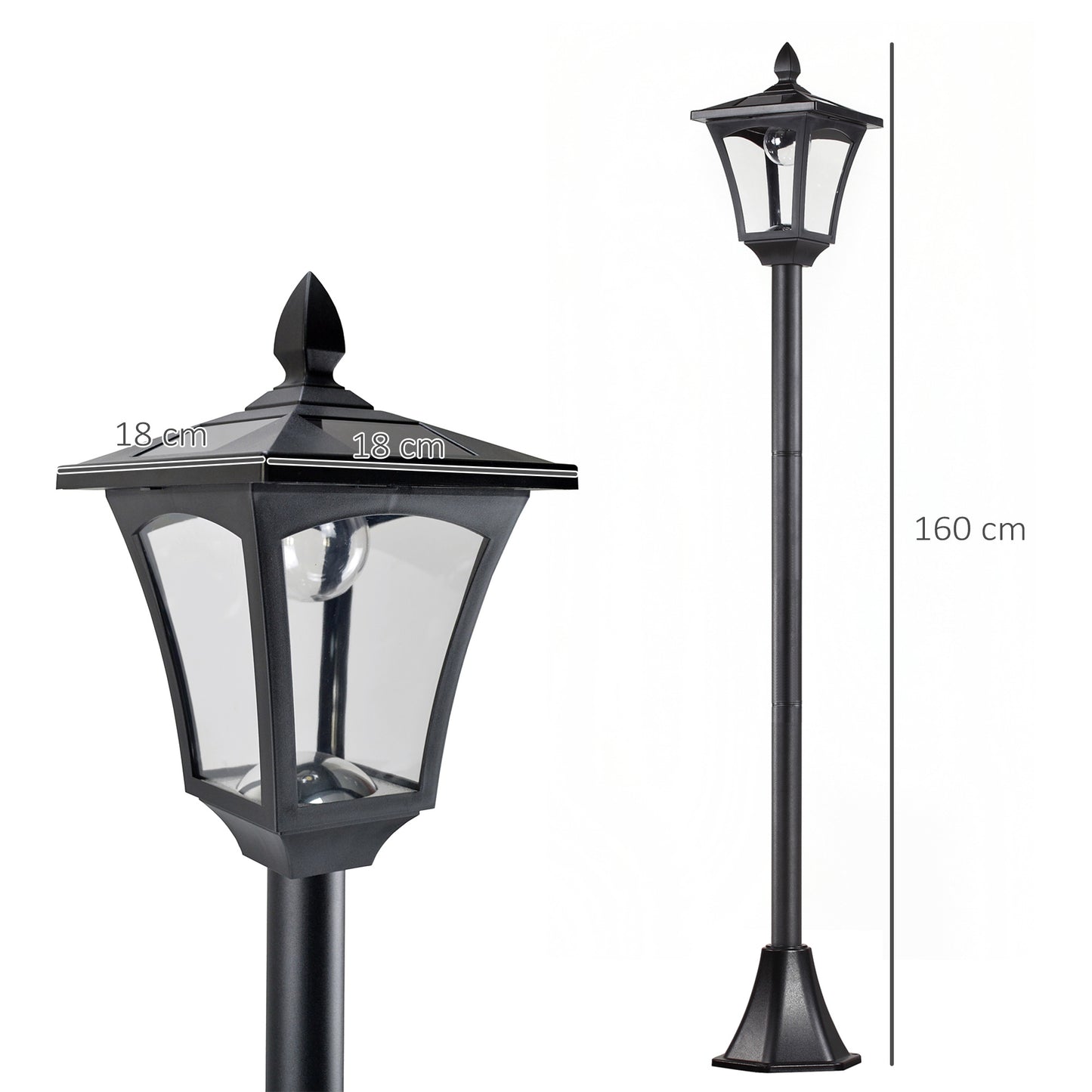 Elegant Set of 2 Dimmable Solar Post Lamps - Black LED Lanterns for Stunning Outdoor Pathway Lighting - 1.6m Height