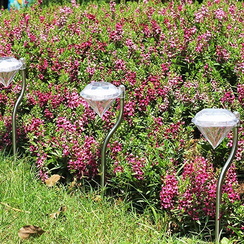 Transform Your Garden with 4Pcs Stylish Waterproof Diamond LED Solar Lights!