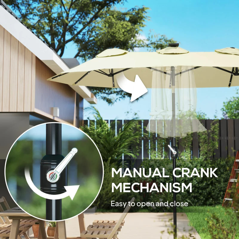 Elegant Cream White 9.7' Double-Sided Patio Umbrella with Tilt & Crank, LED Solar Lights, 12 Ribs - Premium Outdoor Shade Solution