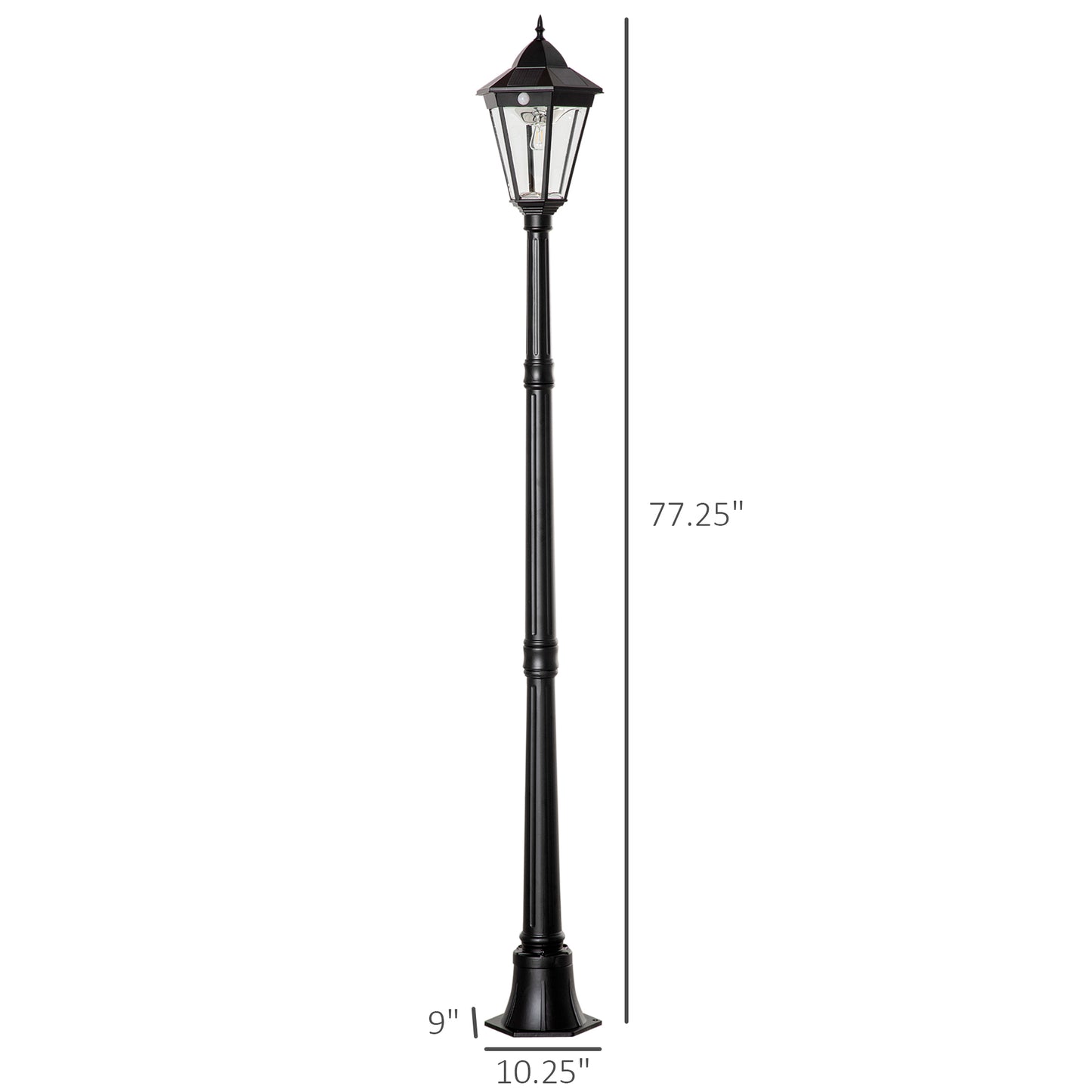 Elegant 76.5" Solar Lamp Post Light - Vintage Aluminum Street Light with Dusk to Dawn and PIR Motion Sensor for Garden, Lawn, Pathway, Driveway - Classic Black Finish