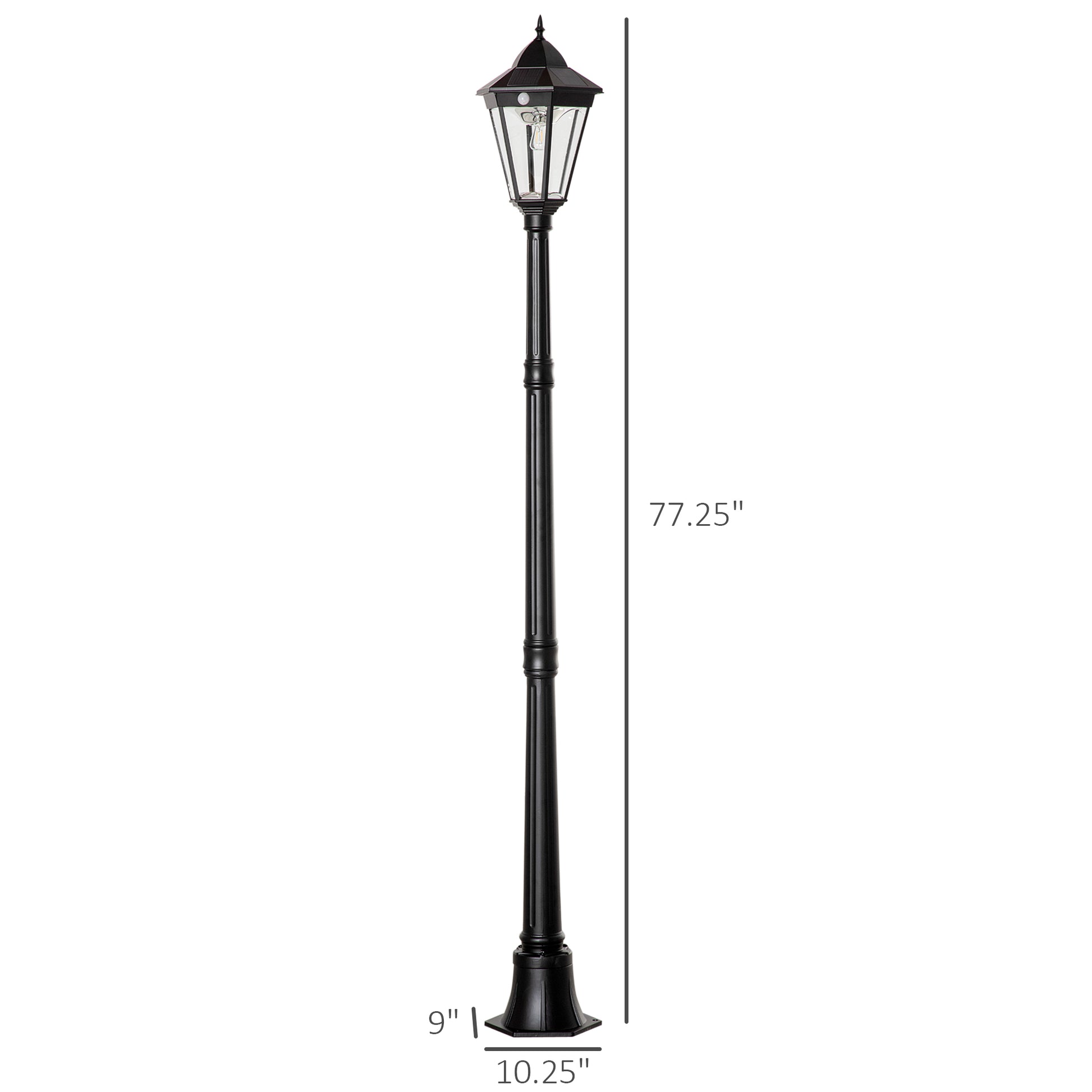 Elegant 76.5" Solar Lamp Post Light - Vintage Aluminum Street Light with Dusk to Dawn and PIR Motion Sensor for Garden, Lawn, Pathway, Driveway - Classic Black Finish