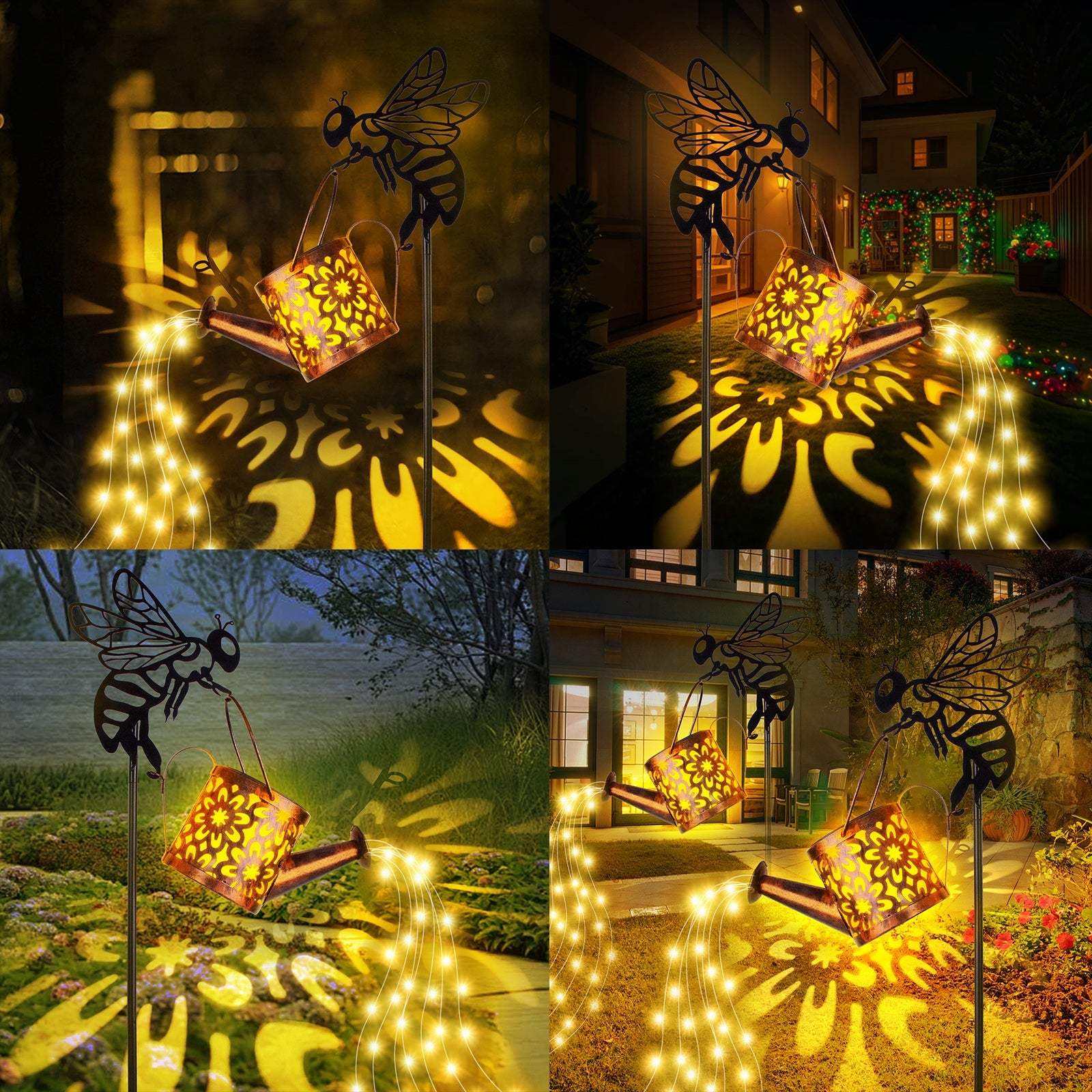 Enchanting Solar Flower Garden Lights - Stylish Waterproof Metal Watering Can Design for Patio, Lawn, and Pathway - Ideal Gardening Gifts!