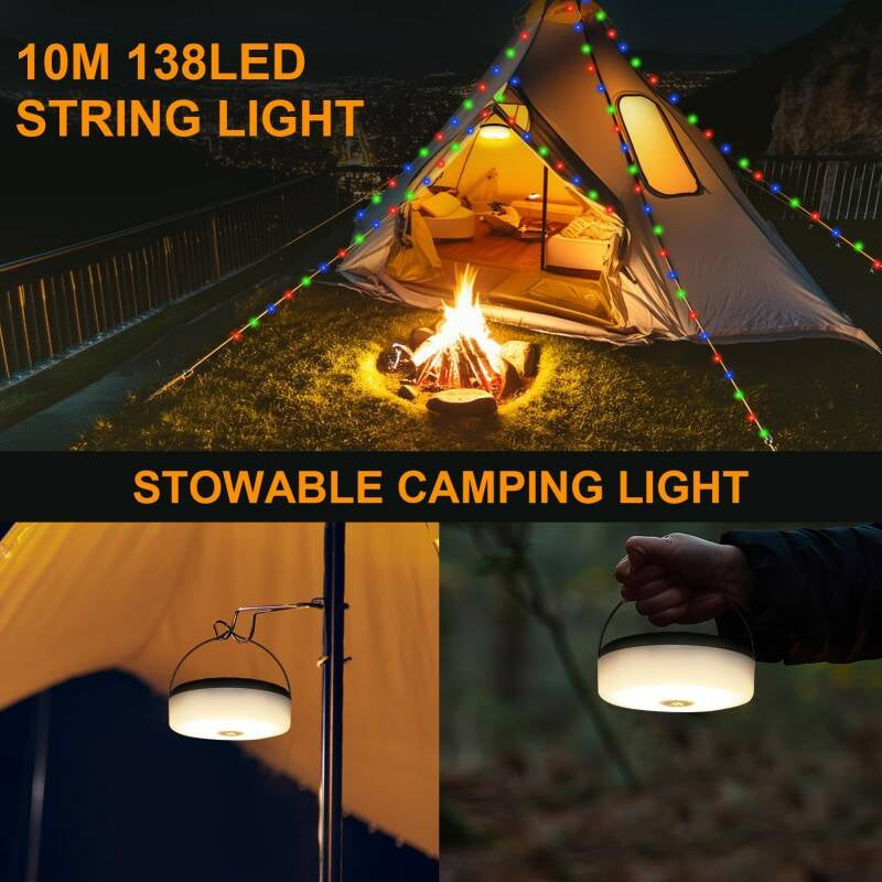 Illuminate Your Outdoors: 2-In-1 10M Rechargeable Fairy Lights & Camping Lamp - Solar USB Rechargeable with 5 Modes for Stunning Garden Decor