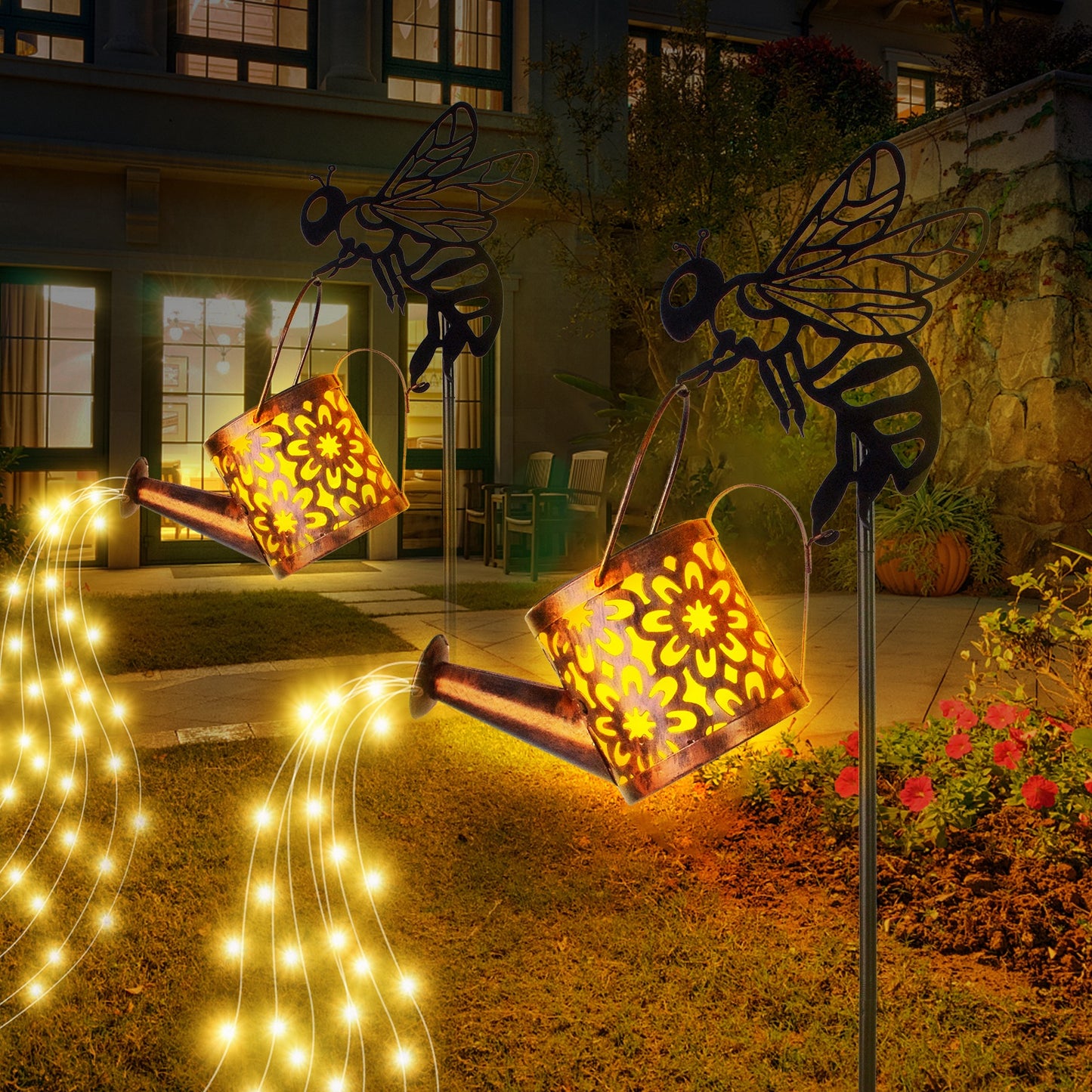 Enchanting Solar Flower Garden Lights - Stylish Waterproof Metal Watering Can Design for Patio, Lawn, and Pathway - Ideal Gardening Gifts!