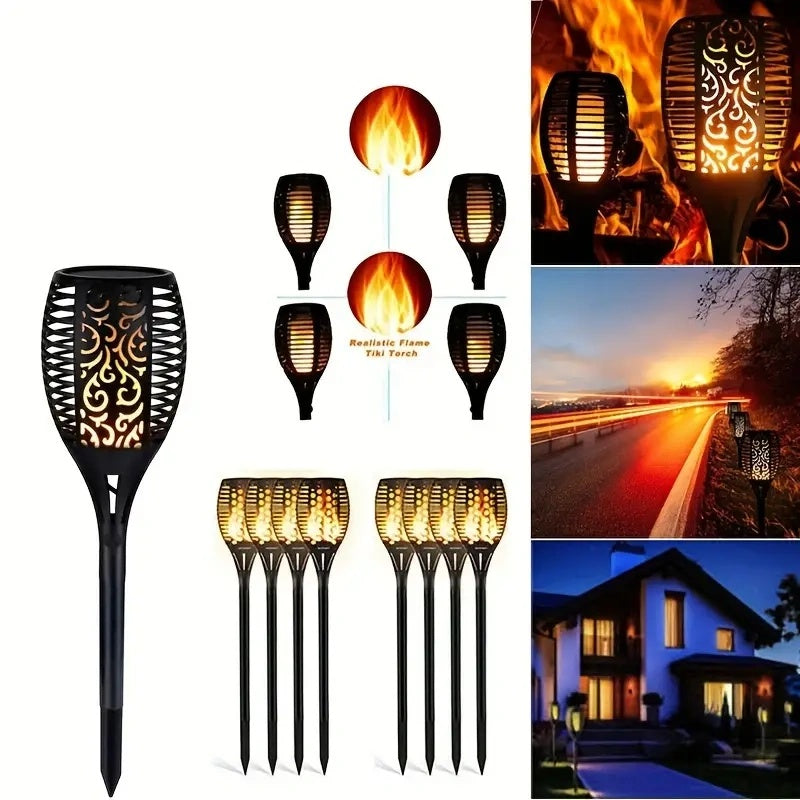 Illuminate Your Outdoors: 5-Pack Solar Flickering Flame Garden Torches - Ideal for Holiday Decor!