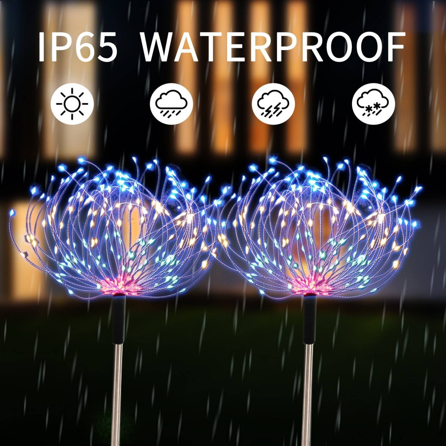 Transform Your Outdoor Space with 4 Pack Remote Control Solar Lights - 120 LED Firework Effects & 8 Creative Modes for Patios and Holiday Celebrations!