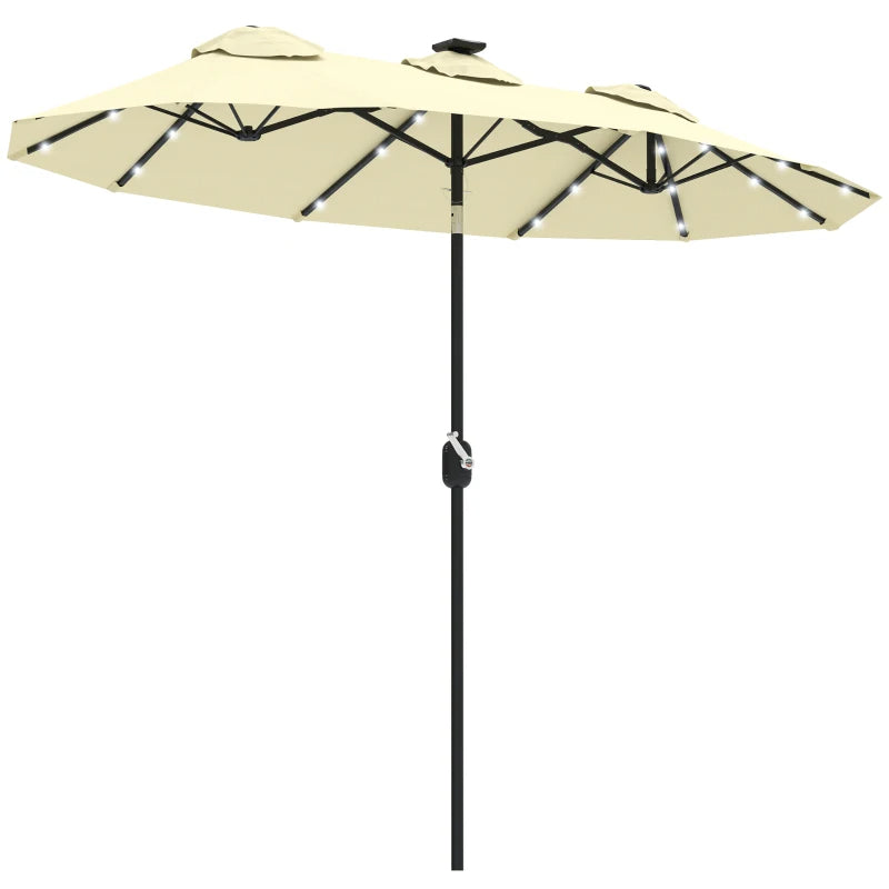 Elegant Cream White 9.7' Double-Sided Patio Umbrella with Tilt & Crank, LED Solar Lights, 12 Ribs - Premium Outdoor Shade Solution