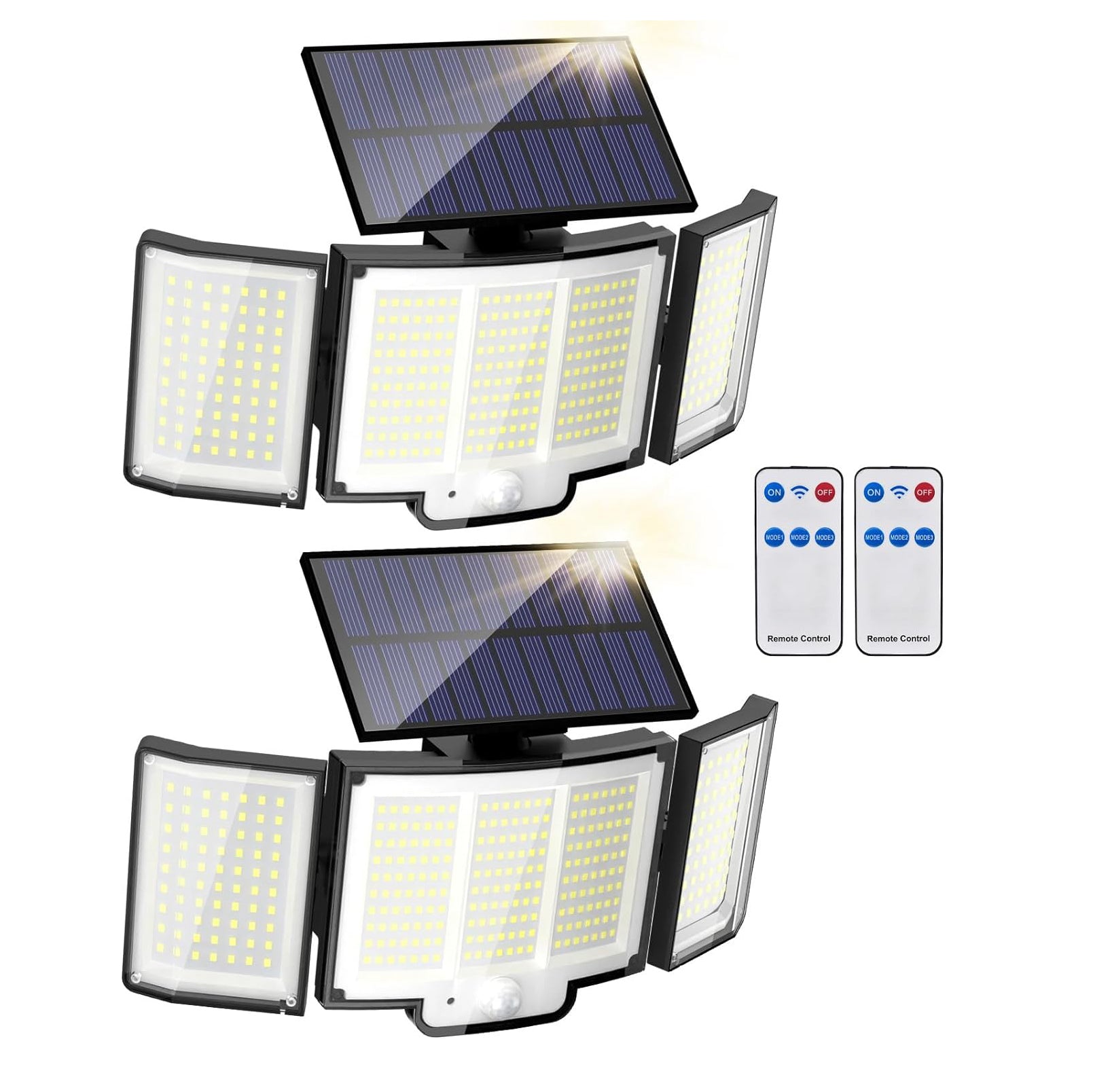 Ultimate 348 LED Solar Motion Sensor Lights - 1 or 2 Pack with Remote & 3 Adjustable Heads - Waterproof Outdoor Security Solution