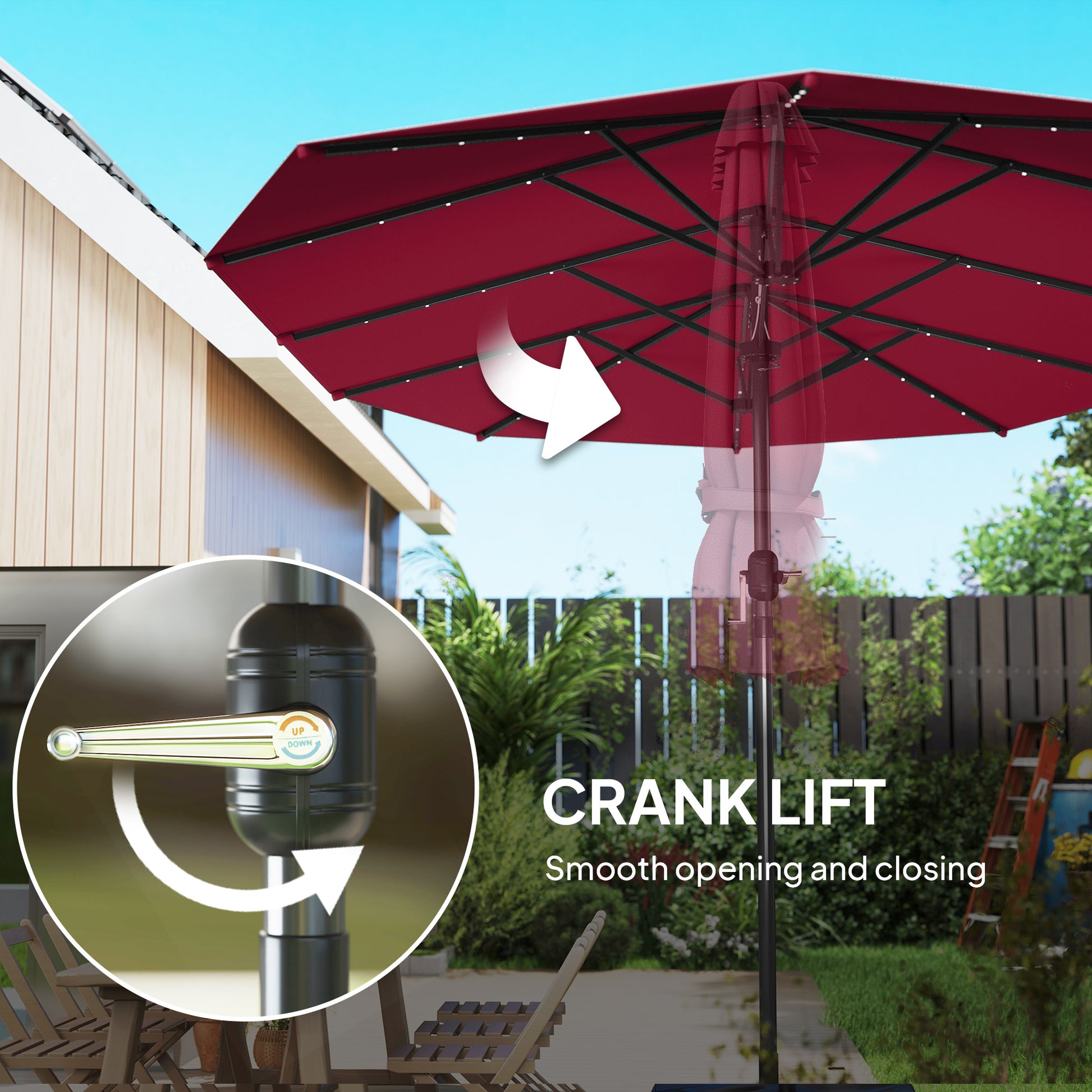 Illuminate Your Outdoor Oasis: Stylish Wine Red Double-Sided Garden Parasol with LED Solar Lights
