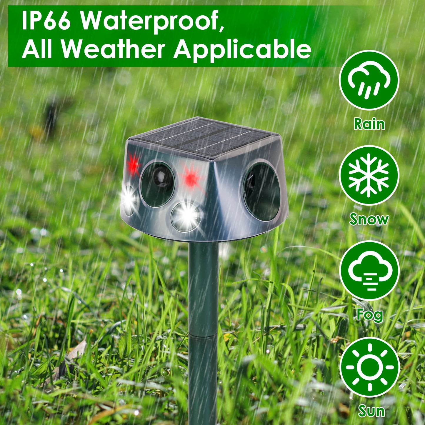 Ultrasonic Solar Animal Repeller - Waterproof Motion Sensor for Ultimate Mole, Snake & Squirrel Control in Your Garden or Farm