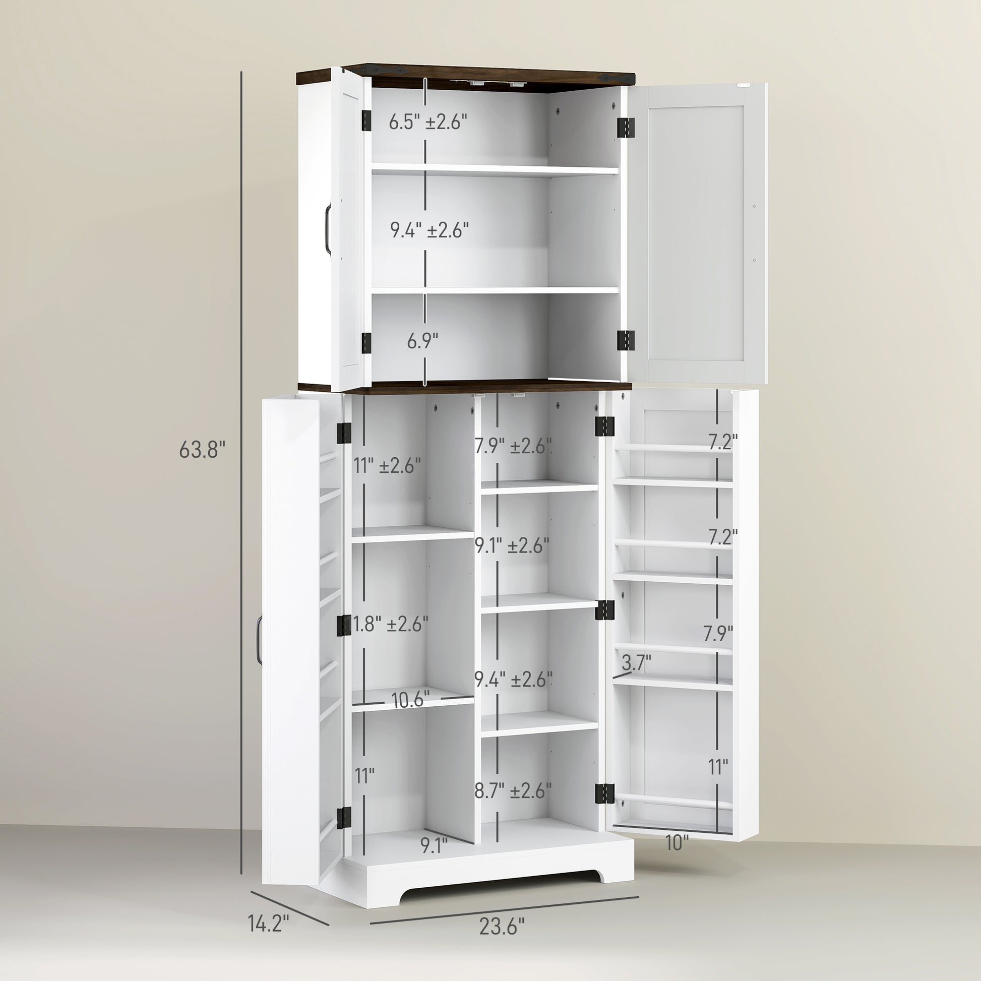 Elegant 64" White Kitchen Pantry Cabinet with Motion Sensor Light, Spice Racks, and Adjustable Shelves