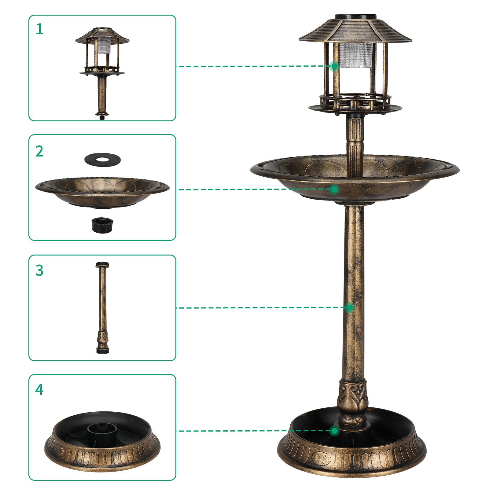 Stunning Bronze Solar Bird Bath - 51x51x106 cm Round Plastic Design