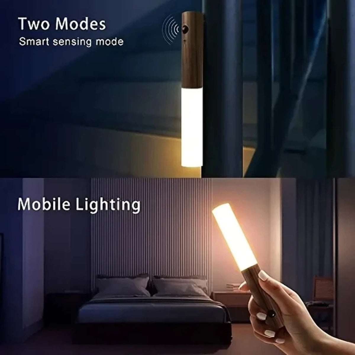 Magnetic Rechargeable Motion Sensor Night Light - Stylish Wooden LED Sconce for Bedroom, Hallway, and Stairs