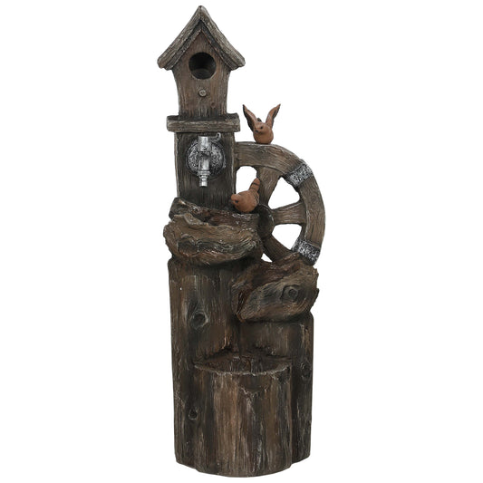 Enchanting 3-Tier Outdoor Water Fountain with LED Lights and Water Wheel - Ideal Garden Birdhouse Decor