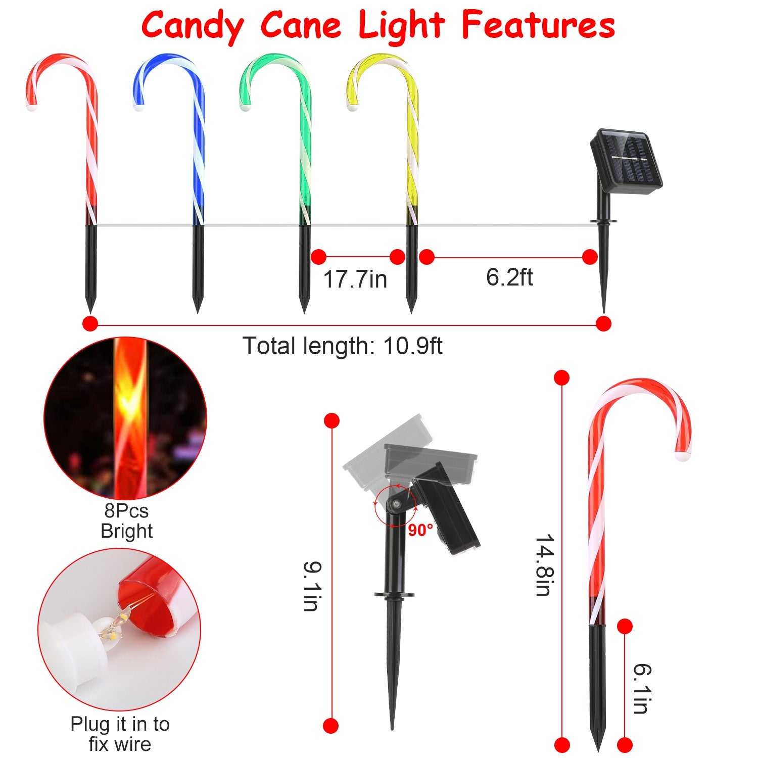 Brighten Your Holidays with Solar-Powered Waterproof Candy Cane Lights - Ideal for Patios, Yards, and Pathways!