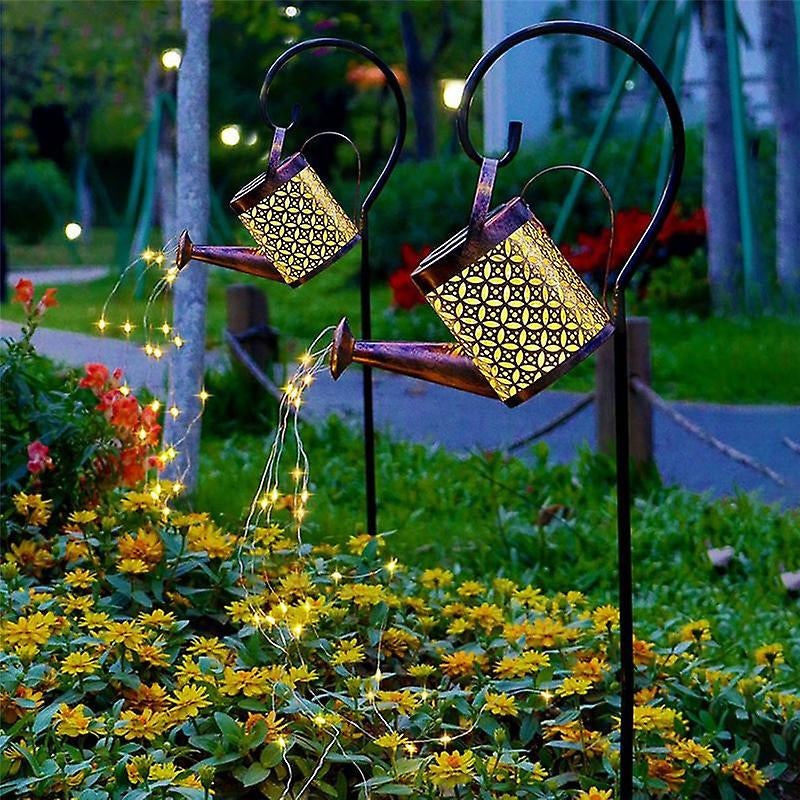 Enchanting 2PCS Solar LED Watering Can String Lights - Perfect for Outdoor Decor
