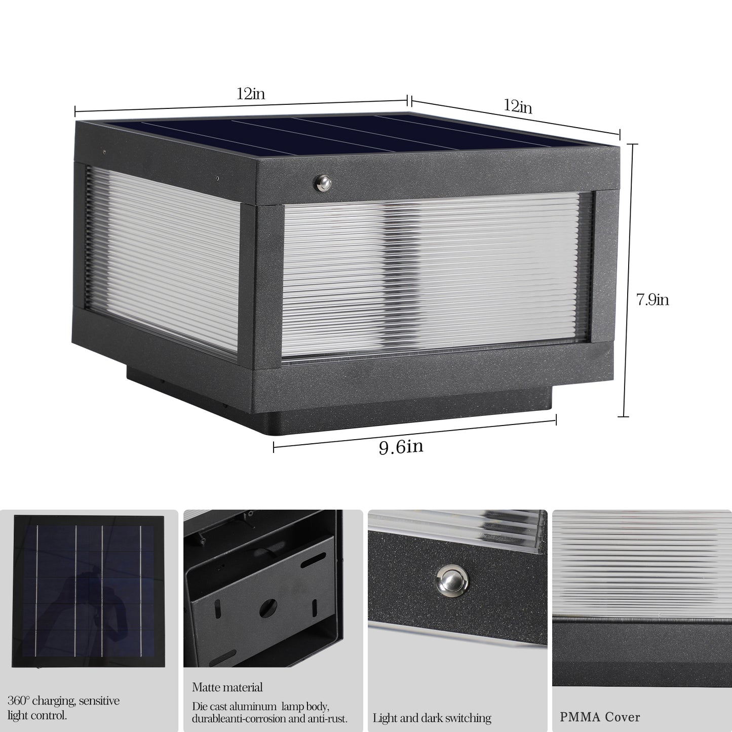 Illuminate Your Outdoors with 12-Inch Black Solar LED Post Cap Light - Perfect for Pathways, Decks & Patios - 1-Pack