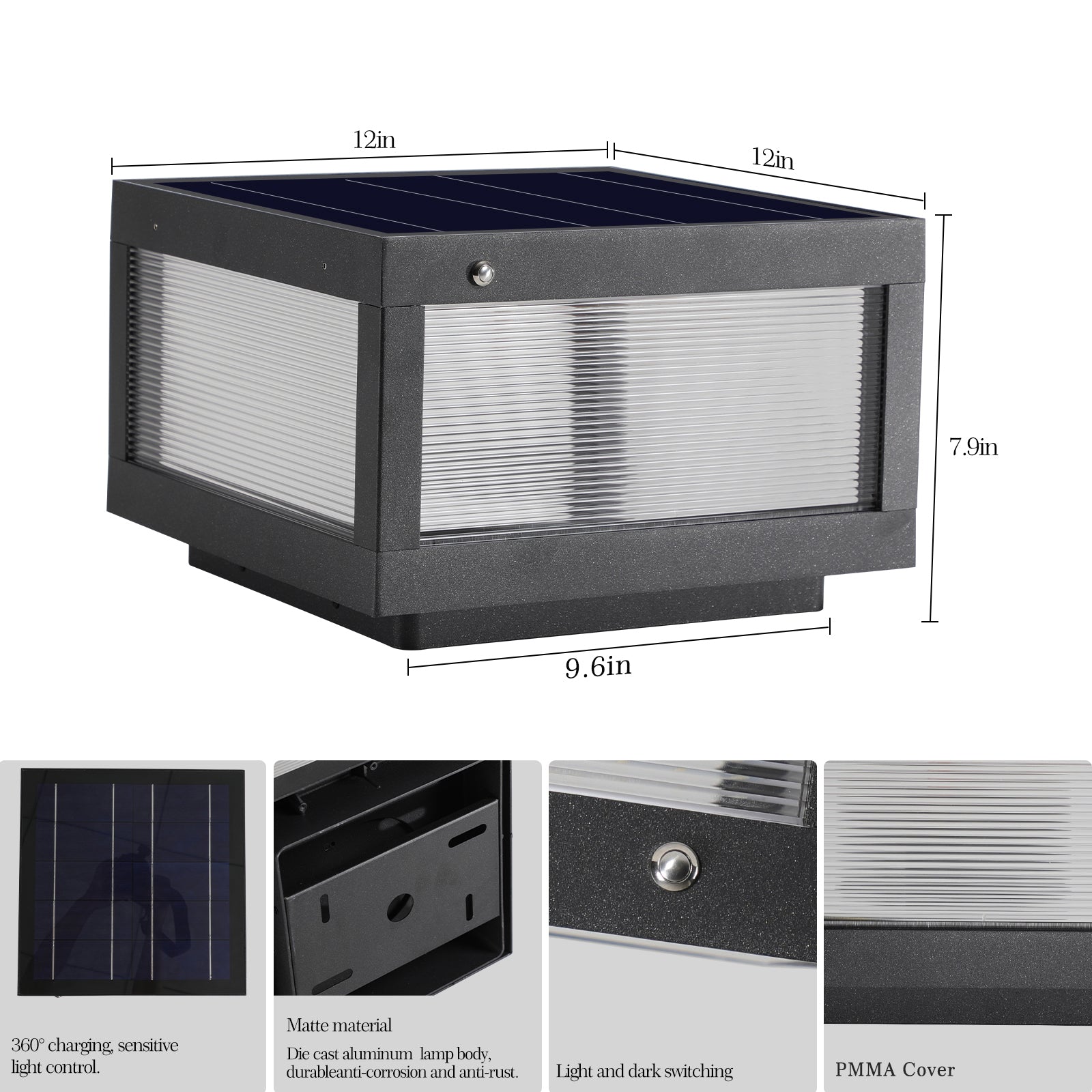 Illuminate Your Outdoors with 12-Inch Black Solar LED Post Cap Light - Perfect for Pathways, Decks & Patios - 1-Pack