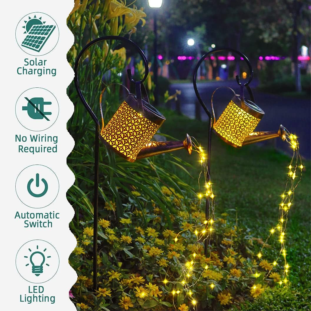 Transform Your Garden with 2-Pack Solar LED Watering Can String Lights – Ideal Outdoor Decor!