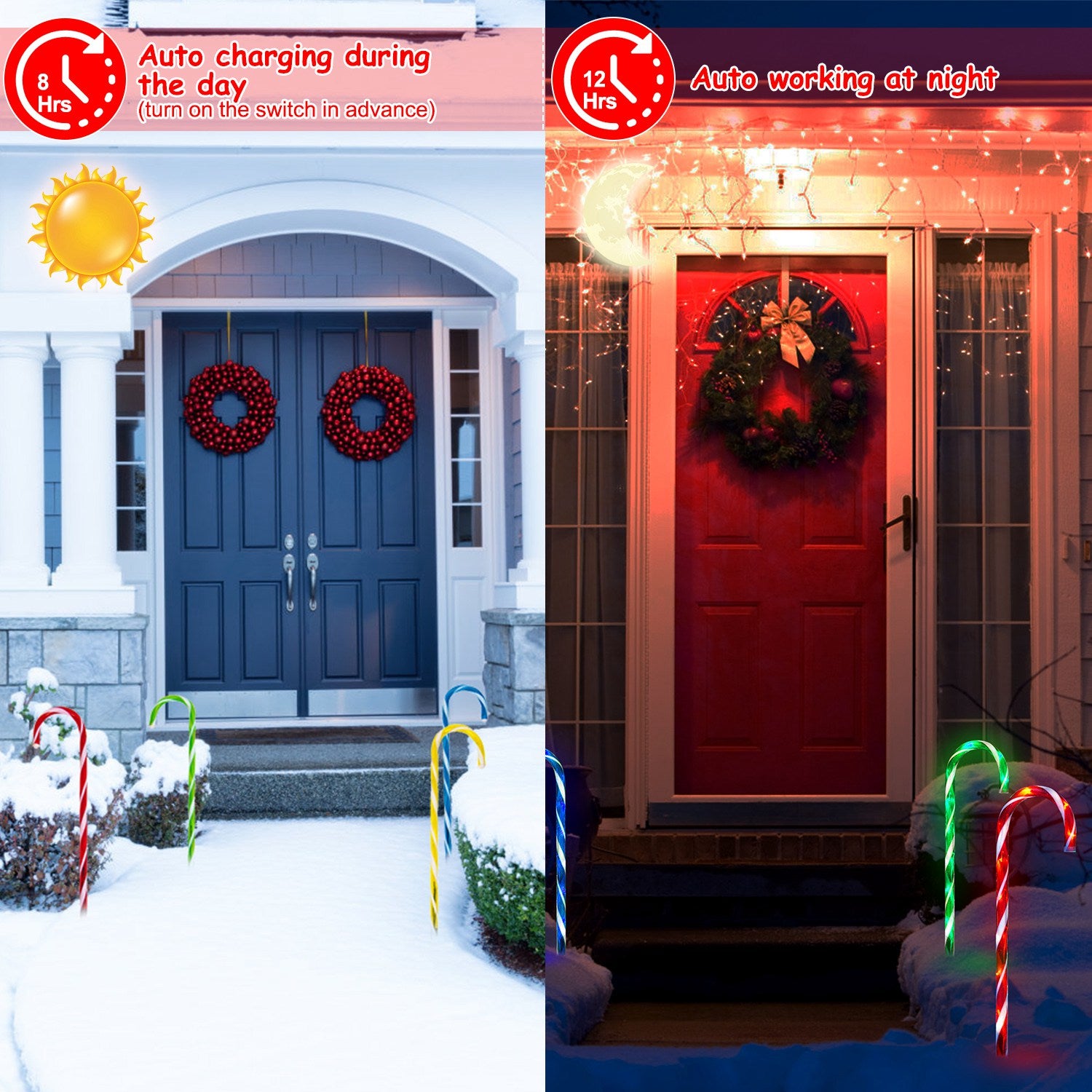 Brighten Your Holidays with Solar-Powered Waterproof Candy Cane Lights - Ideal for Patios, Yards, and Pathways!