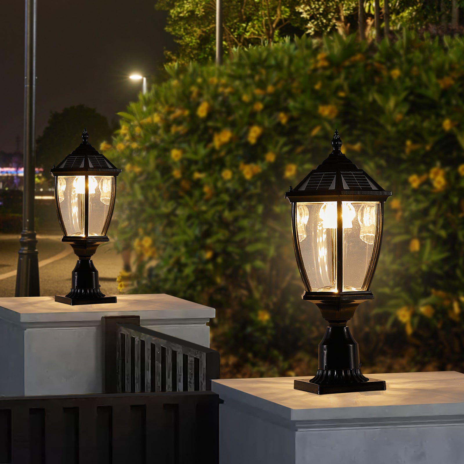 Chic Solar-Powered Black LED Lanterns - Vintage Glass Design for Pathways, Yards & Patios - Set of 2