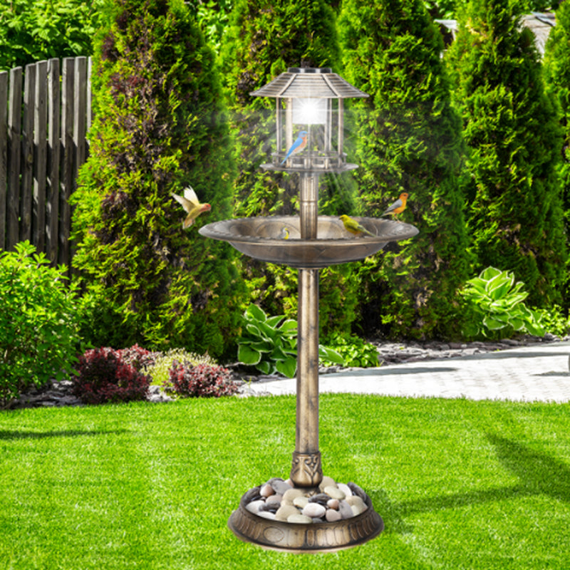 Stunning Bronze Solar Bird Bath - 51x51x106 cm Round Plastic Design