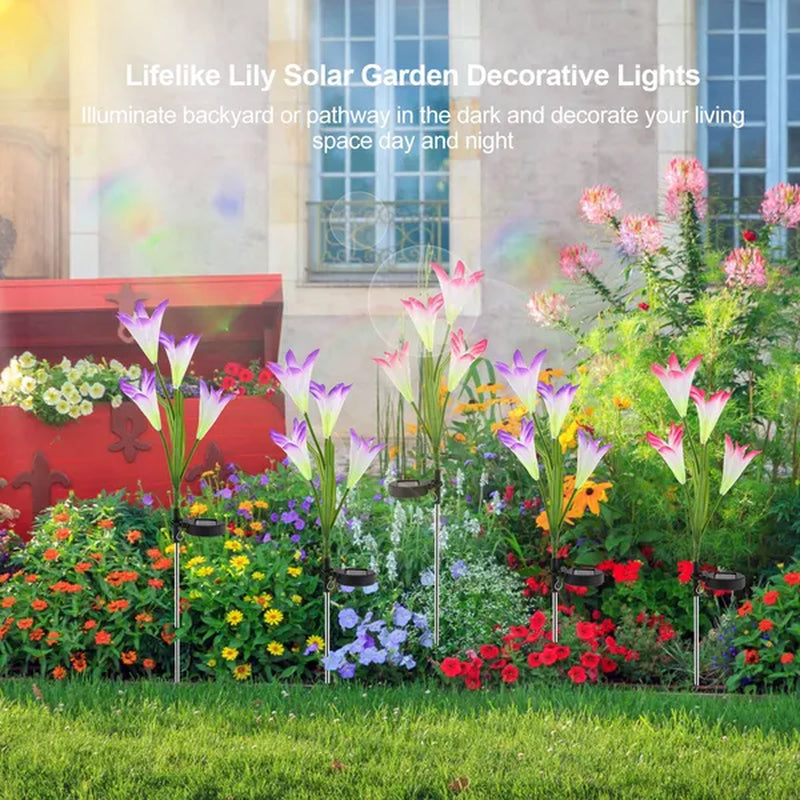 Vibrant 2-Pack Solar Lily Flower Garden Lights - Color-Changing Delight & Waterproof IP65