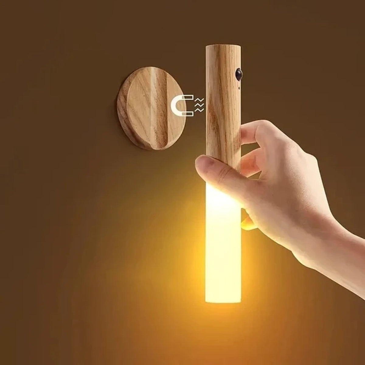Magnetic Rechargeable Motion Sensor Night Light - Stylish Wooden LED Sconce for Bedroom, Hallway, and Stairs