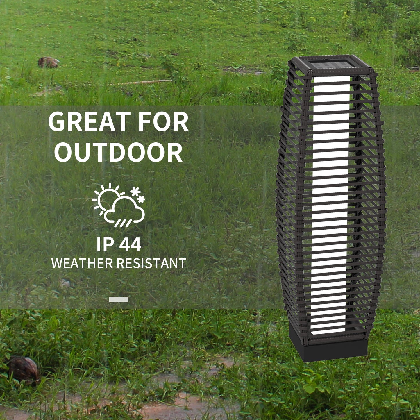 Stylish Gray Solar Rattan Floor Lamp - Automatic LED Outdoor Lantern for Pathway & Driveway Lighting
