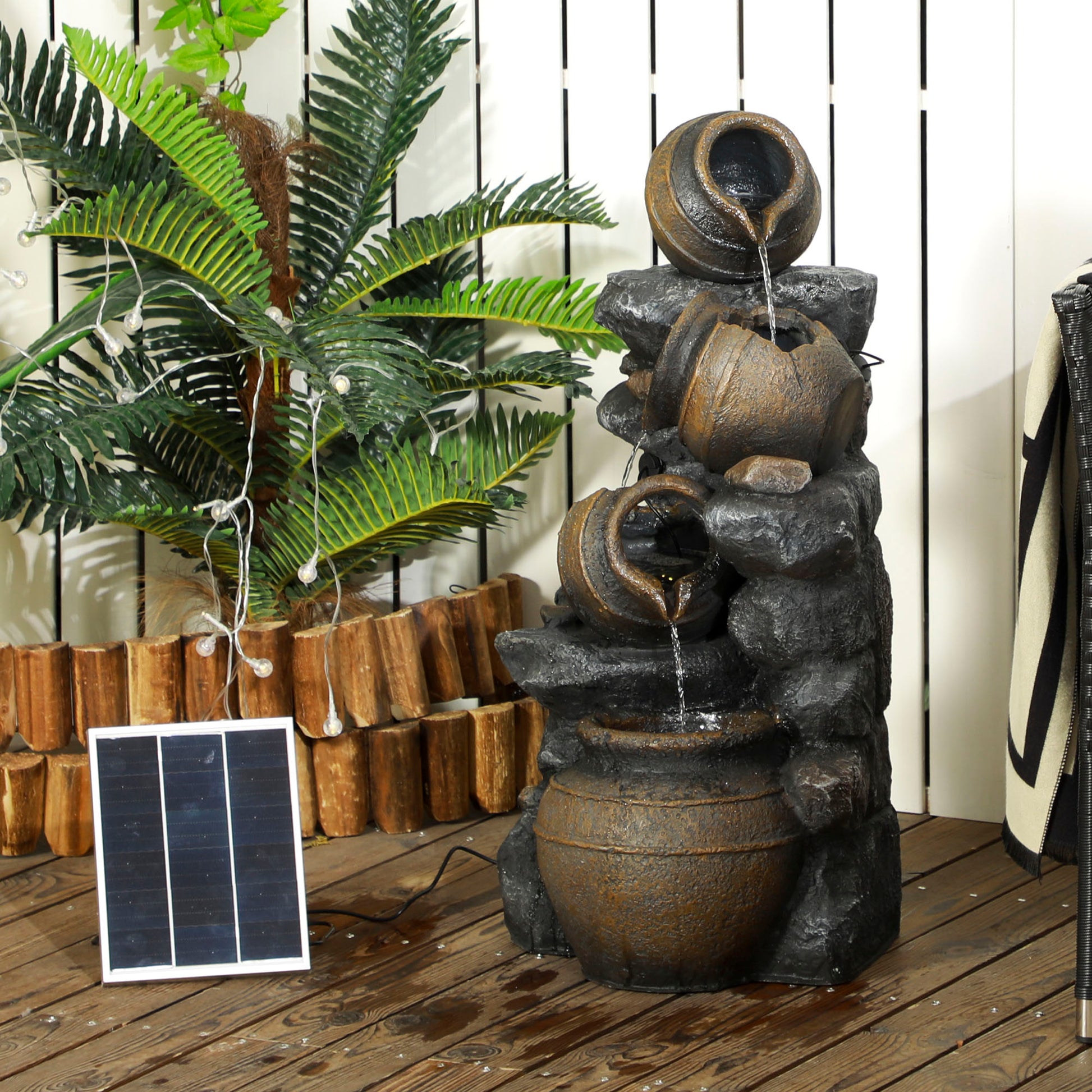 Elevate Your Outdoor Oasis with a 28.3" Solar-Powered 4-Tier Water Fountain - Stunning LED Lights & Elegant Resin Design