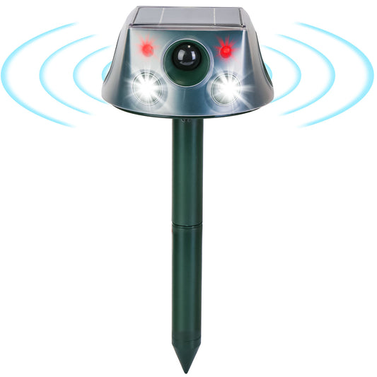 Ultrasonic Solar Animal Repeller - Waterproof Motion Sensor for Ultimate Mole, Snake & Squirrel Control in Your Garden or Farm