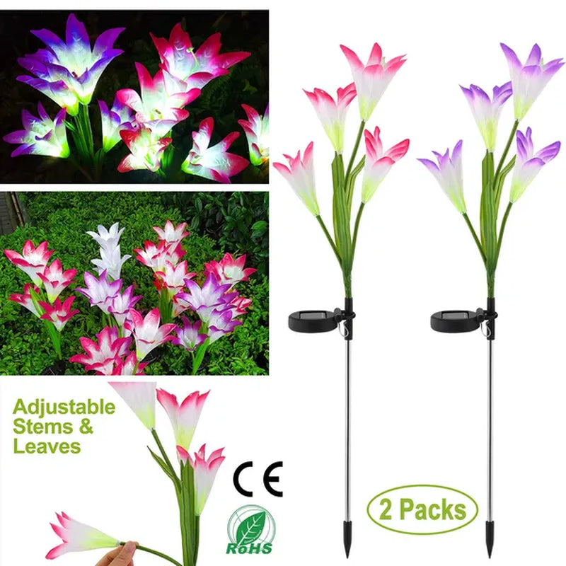 Transform Your Garden with 2-Pack Solar Lily Flower LED Lights - 7-Color Changing & Waterproof for Stunning Outdoor Ambiance