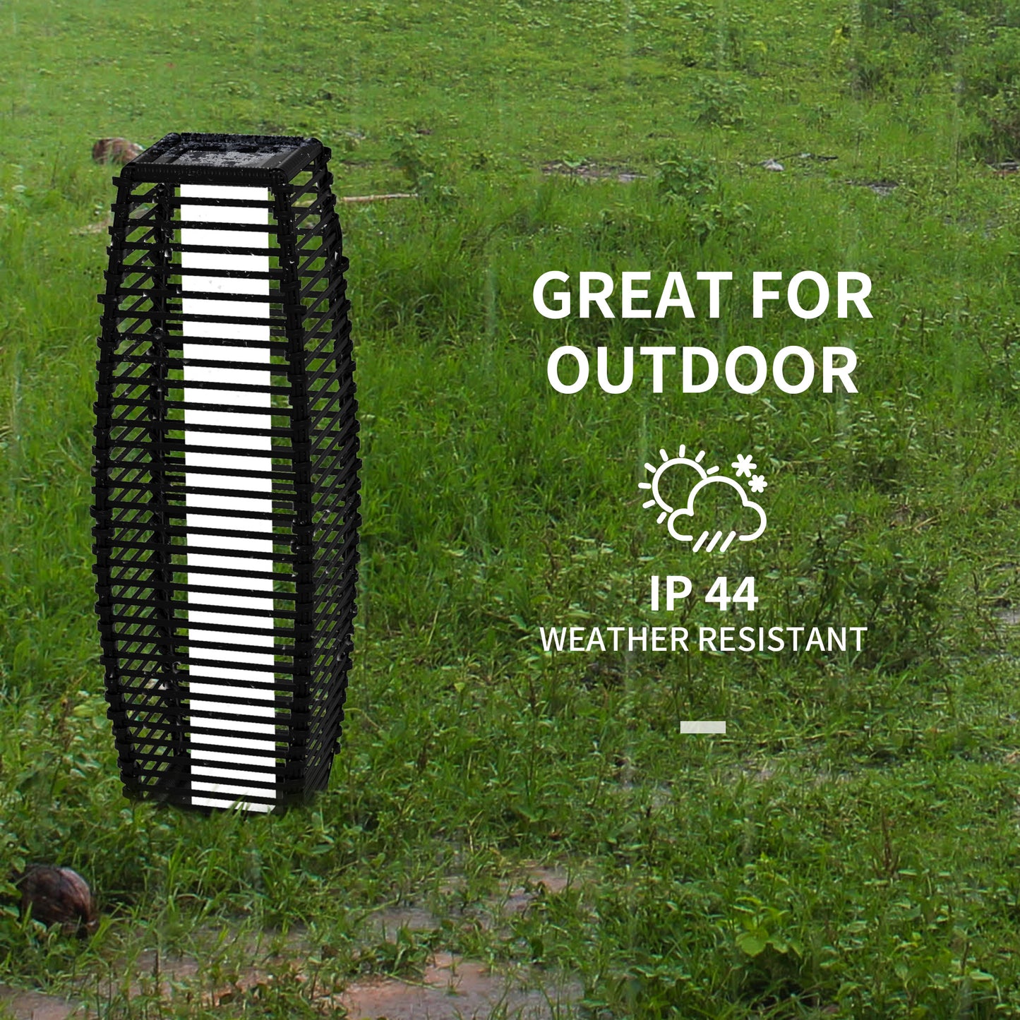 Elegant Black Solar Rattan Floor Lamp - Chic Outdoor Garden Lantern & Driveway Lighting