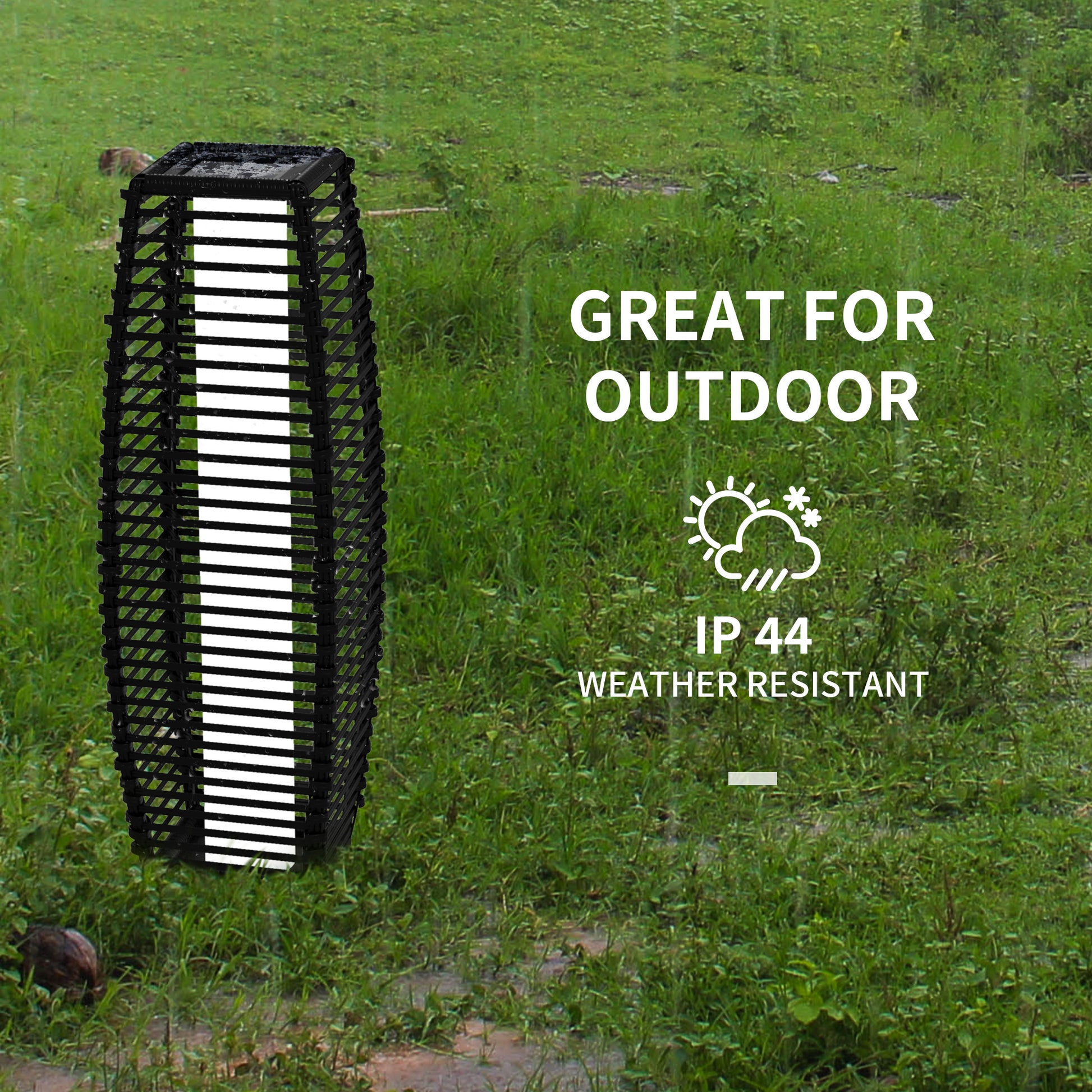 Elegant Black Solar Rattan Floor Lamp - Chic Outdoor Garden Lantern & Driveway Lighting